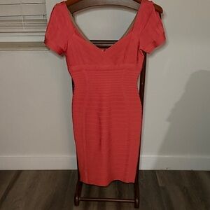 Herve Leger Vibrant Coral Mini Dress